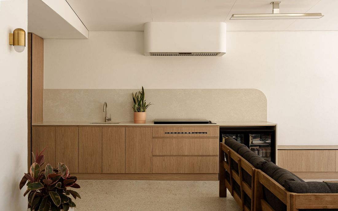 Oak cabinetry and stone